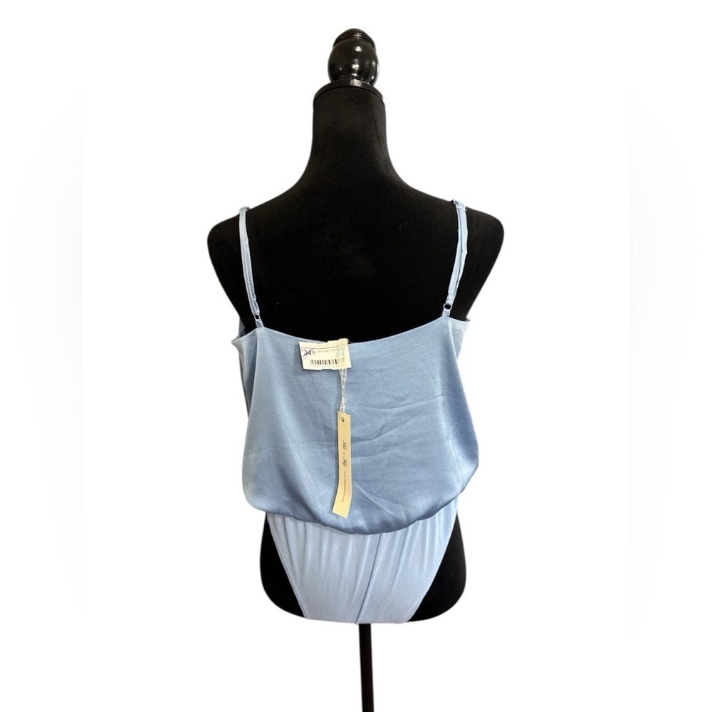 She + Sky Light Blue Draped Cowl Neck Bodysuit Size L New - Picture 4 of 7